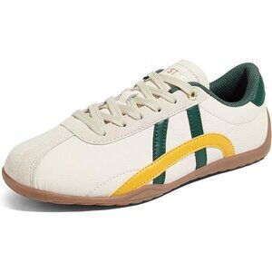 Women's Beige Green Walking Shoes Thin Sole Trendy Stylish Trainer Lightweight
